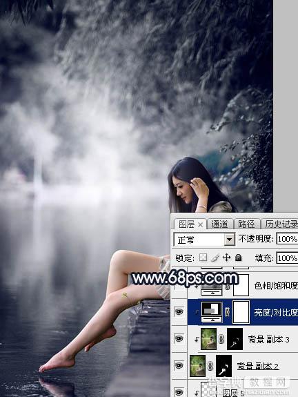 Photoshop为水景人物图片调制出梦幻的暗蓝色色调31