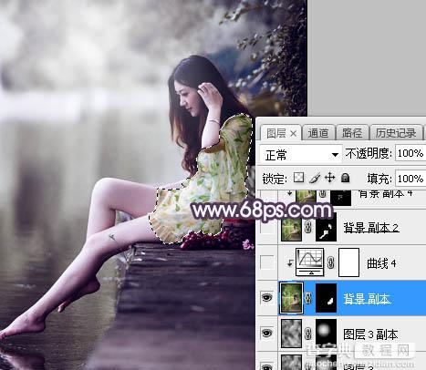 Photoshop调制出梦幻中性蓝紫色夏季水边人物图片20