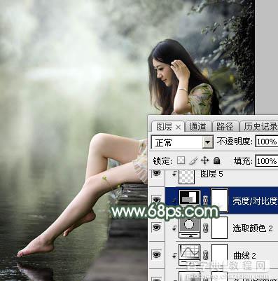Photoshop为水景人物图片打造出古典中性暗绿色效果37