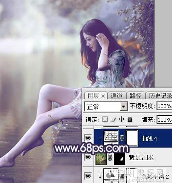 Photoshop为湖景人物图片打造出唯美的淡调蓝紫色41