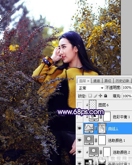 Photoshop调制出灿烂的蓝黄色霞光绿树中的人物图片14