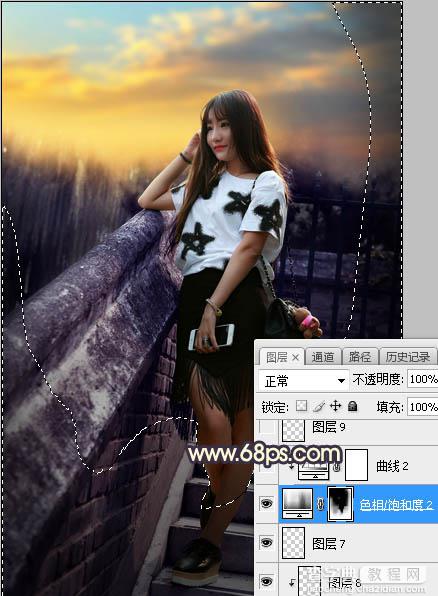 Photoshop调制出暗黄色霞光阶梯上人物图片34