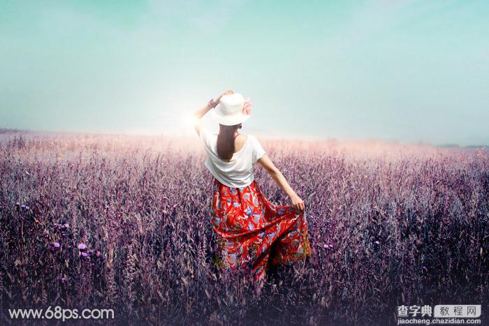 Photoshop将草原人物图片打造出唯美的青紫色效果2
