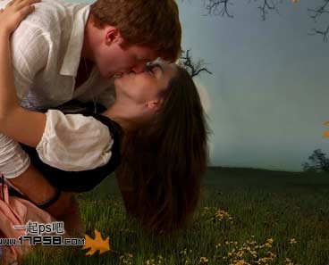 photoshop合成制作出朦胧月光下在草地情侣亲吻场景18