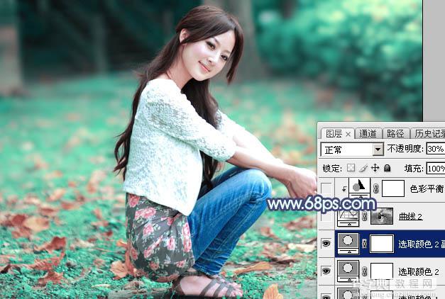 Photoshop将草地人物图片打造出甜美的粉青色效果19
