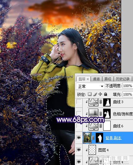 Photoshop调制出灿烂的蓝黄色霞光绿树中的人物图片27