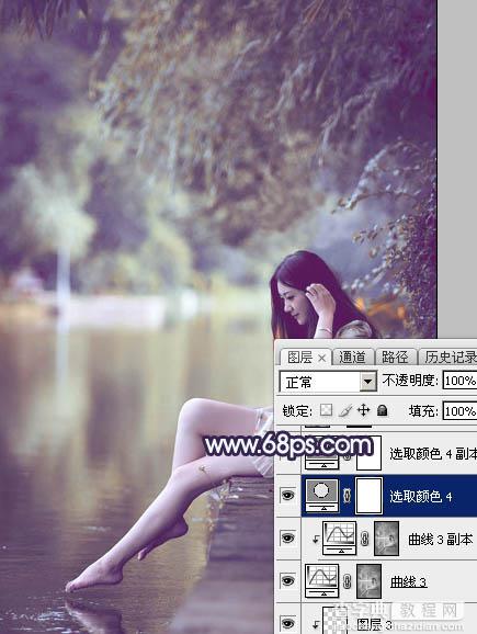 Photoshop为湖景人物图片打造出唯美的淡调蓝紫色35