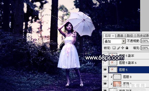 Photoshop调制出霞光中的树林人物图片32
