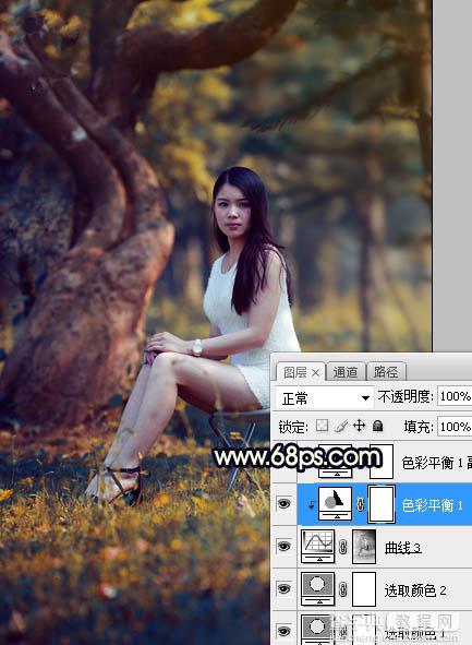 Photoshop调制出唯美的深秋暗黄色树林人物图片18