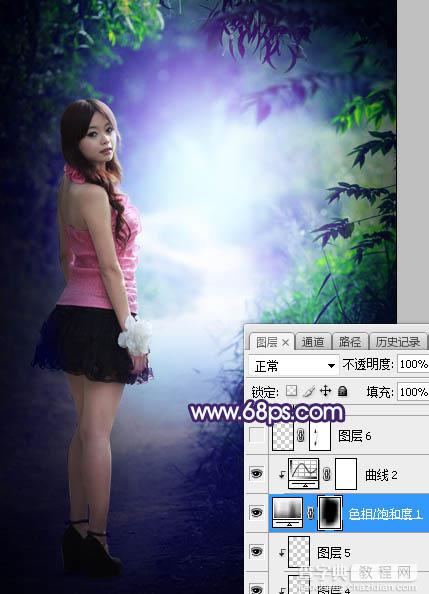Photoshop将树林人物图片打造唯美的暗调蓝紫色31