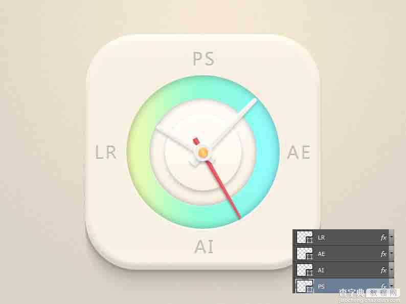 Photoshop鼠绘一个有质感的立体时钟APP图标34