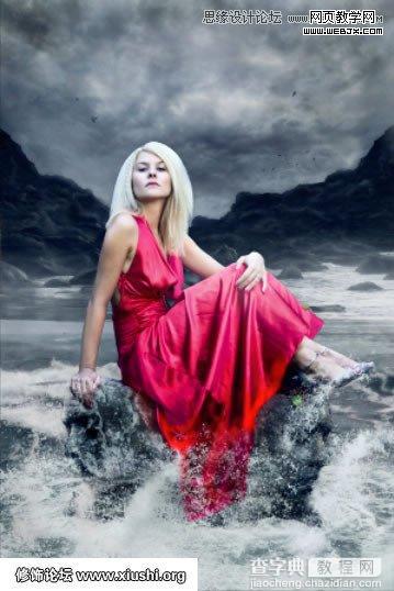 Photoshop合成制作梦幻的海边在坐岩石上的美女图片教程43