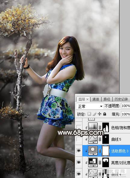 Photoshop为树林人物图片调制出唯美的中性暗红色效果34