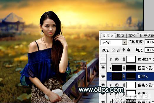 Photoshop调制出荷塘边的人物加上暗调晨曦暖褐色47