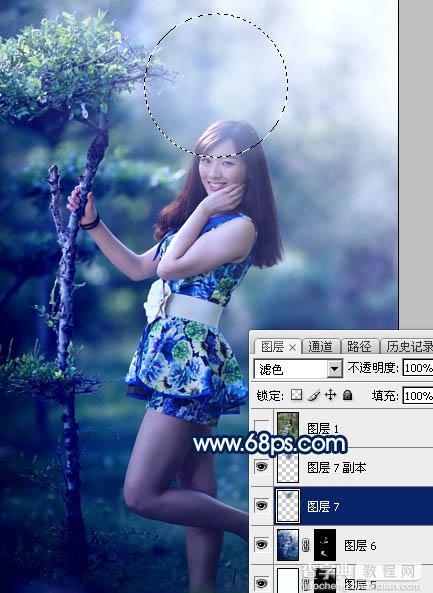 Photoshop调制出梦幻的暗调蓝青色树林人物图片35