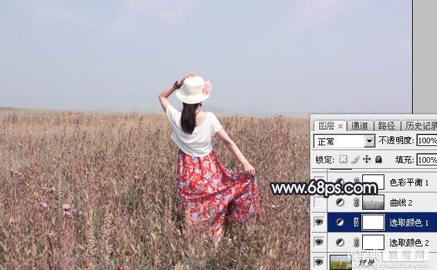 Photoshop将草原人物图片打造出唯美的青紫色效果8
