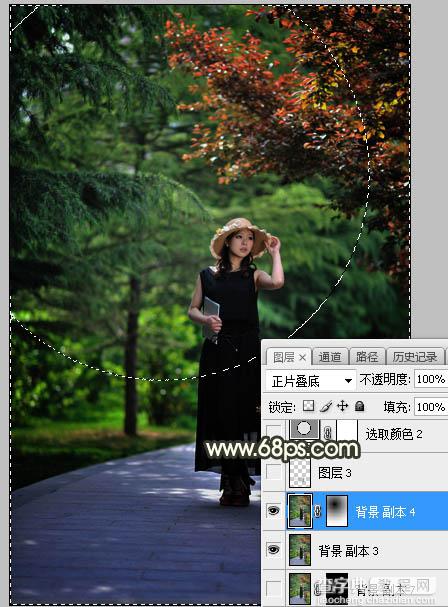 Photoshop调制出灿烂的黄褐色树中人物图片4