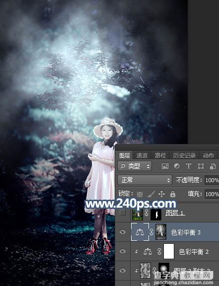 Photosho调制出暗调冷色调树林中人物图片24