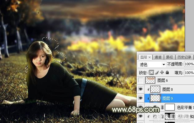 Photoshop调制出暗黄色霞光草地上人物图片29