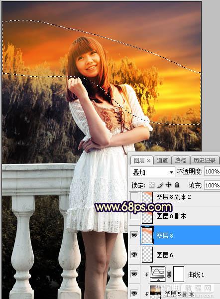 Photoshop调制出唯美的霞光色护栏人物图片24