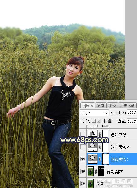 Photoshop调制出秋季暗黄色霞光山林人物图片6