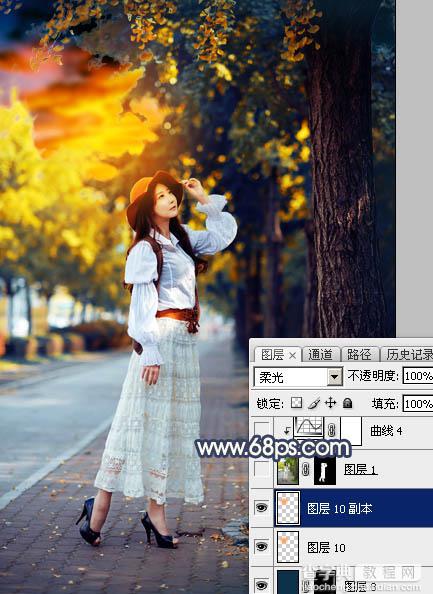 Photoshop为绿树下的人物调制出灿烂的霞光效果34