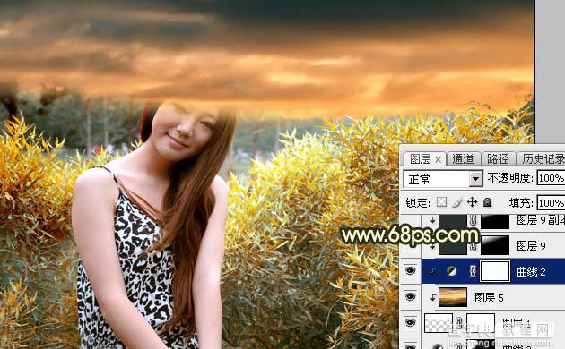 Photoshop将绿竹边的人物图片调出唯美的秋季霞光色24