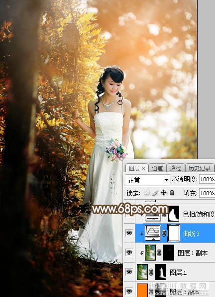 Photoshop将树林婚片调制出灿烂的阳光暖色19