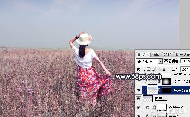 Photoshop将草原人物图片打造出唯美的青紫色效果17