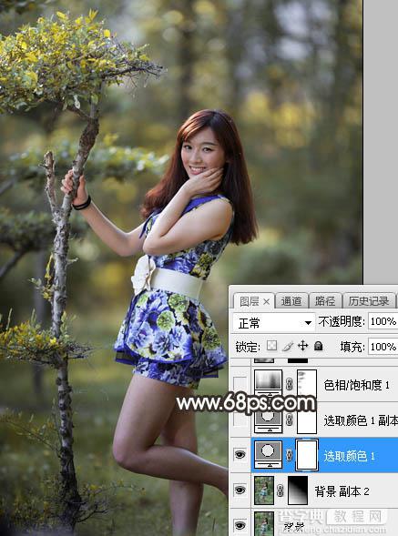 Photoshop为树林人物图片调制出唯美的中性暗红色效果7