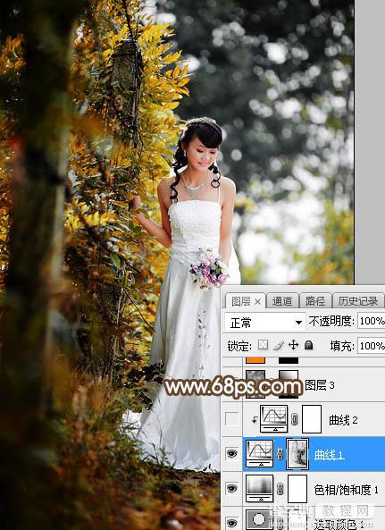 Photoshop将树林婚片调制出灿烂的阳光暖色12