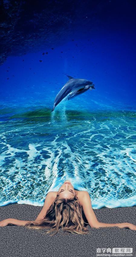 Photoshop照片合成教程:美女,海豚与海1