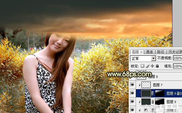 Photoshop将绿竹边的人物图片调出唯美的秋季霞光色26