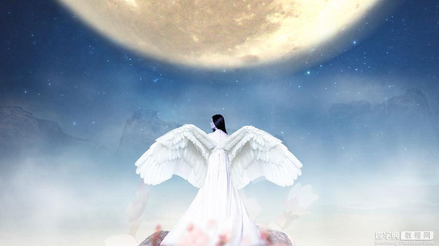 Photoshop合成在月光下挥着翅膀的天使8