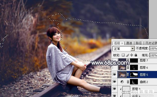 Photoshop将铁轨人物图片打造出昏暗的秋季效果36