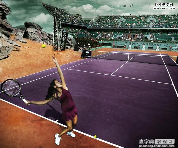 Photoshop合成户外体育馆羽毛球比赛图片10
