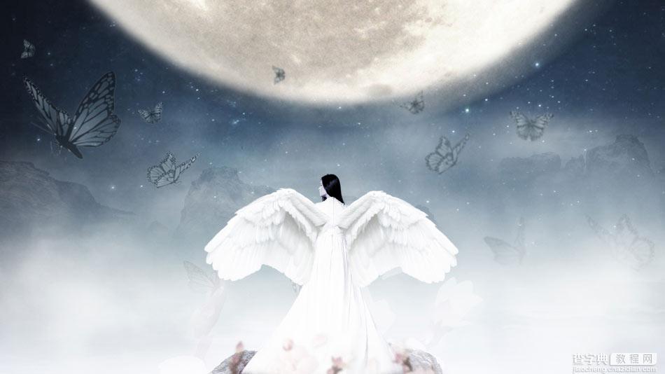 Photoshop合成在月光下挥着翅膀的天使1