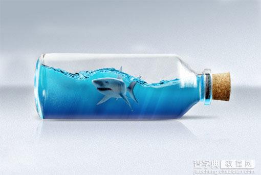 photoshop合成在瓶子里游泳的鲨鱼1