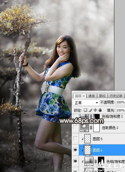 Photoshop为树林人物图片调制出唯美的中性暗红色效果35