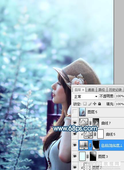 Photoshop将夏季外景人物图片打造出唯美的淡青色35