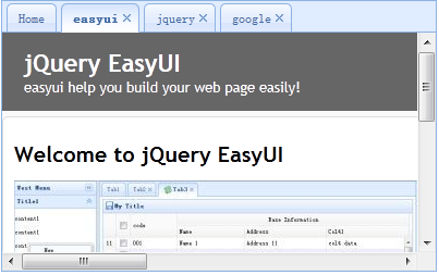 jQuery EasyUI 布局之动态添加tabs标签页1