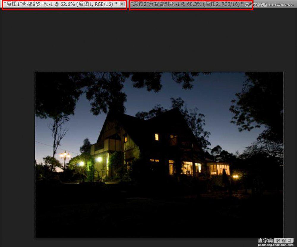 Photoshop巧用两张素材合成逼真的别墅夜景效果7