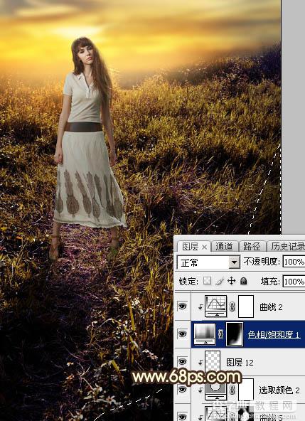 Photoshop调制出黄褐色晨曦草场中的人物图片42