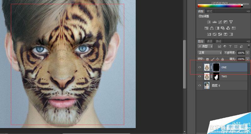 Photoshop将老虎头像和人脸完美融合在一起的效果图46