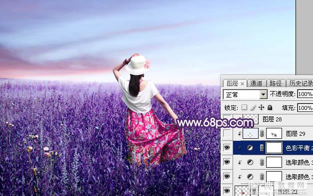 Photoshop调制出魔幻的蓝紫色草原人物图片39