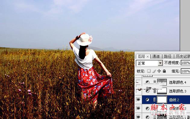 Photoshop为草原人物图片打造偏灰的秋季黄褐色11