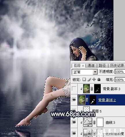 Photoshop为水景人物图片调制出梦幻的暗蓝色色调29