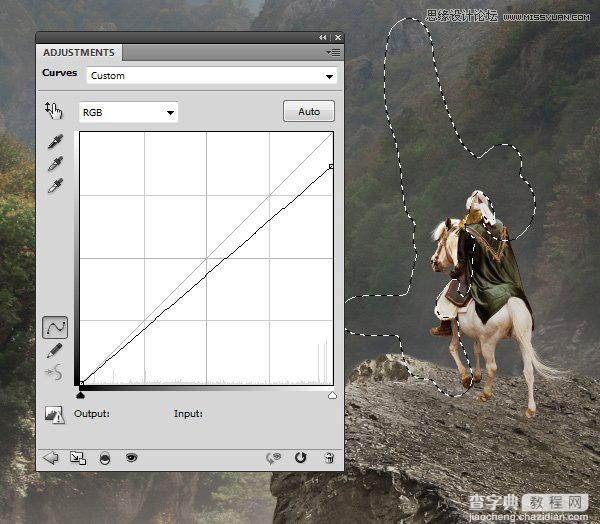 Photoshop合成骑着白马的骑士在山谷中瞭望远方59