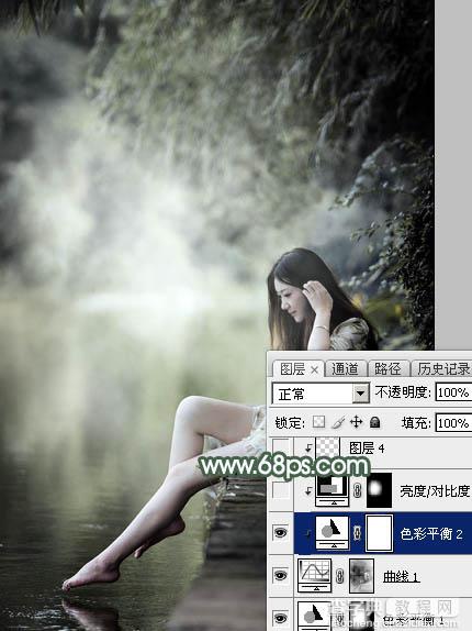 Photoshop为水景人物图片打造出古典中性暗绿色效果25