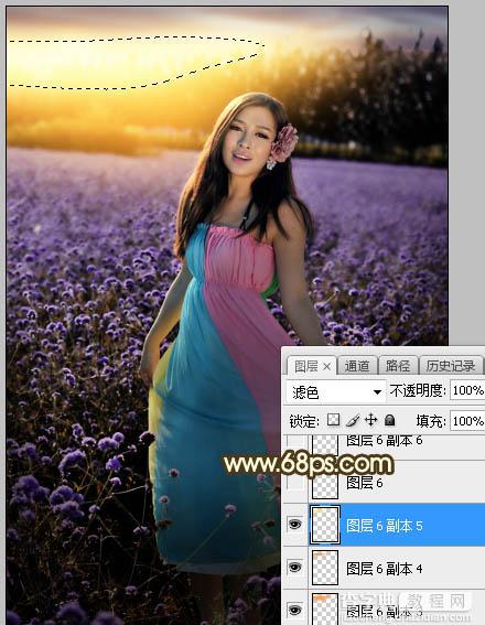 Photoshop调制出唯美的霞光色花圃中的人物图片37